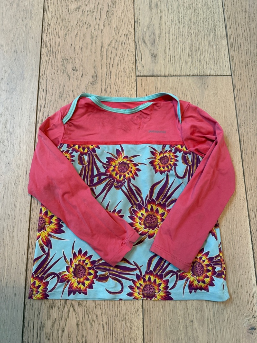 Patagonia Girls Floral Long Sleeve Rash Guard - Coral & Aqua